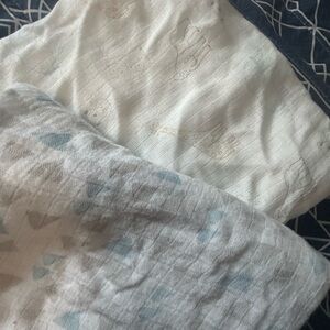 Soft White and Blue Bamboo Baby Blankets Swaddle